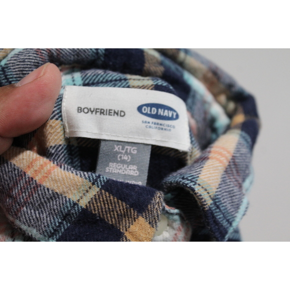 Old Navy Kid Blue Plaid Boyfriend Casual Size XL - Picture 2 of 7
